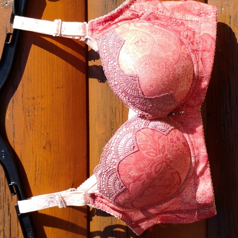 🪸 CORAL BRA SEXY BEAUTIFUL LACE & RHINESTONE  BRA SZ XXS w/PUSH UP - Picture 2 of 16